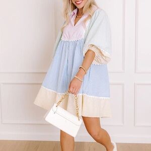 Entro Striped Multicolor Blouse with Puff Sleeves Large